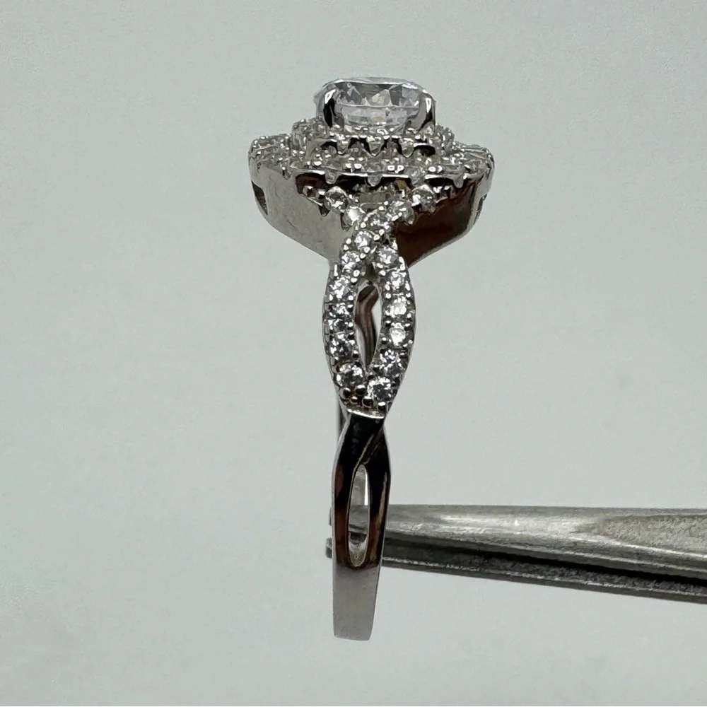 Stunning 925 Sterling Silver Double Band Halo CZ Ring Size 10 NEW